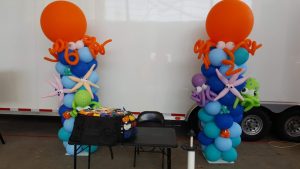 Under the sea balloon column with Giant Octopus topper