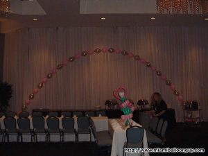 Linked Helium Balloon Arch with balloon Flower Bouquet Centerpieces