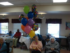 Birthday balloon bouquet delivered to nursing home