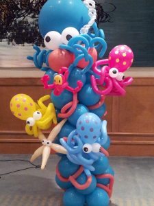 Closeup of the Under the Sea with Octopuses balloon column for Westchester Hospital's Fishing Derby Event