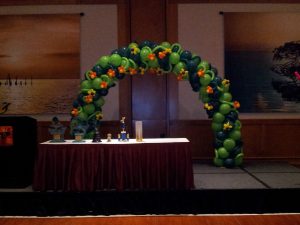 Flowered balloon arch for Westchester General Hospital's yearly Fishing derby