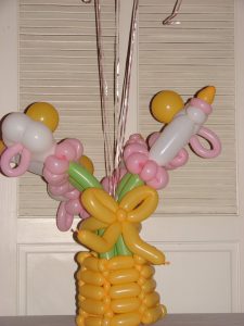 Girls Baby Bottle and Pacifier Balloon Bouquet Closeup