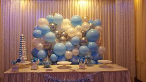 Organic balloon backdrop for boy's baby shower