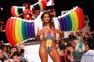 Rainbow balloon wings for Miami Dolphins Cheerleaders