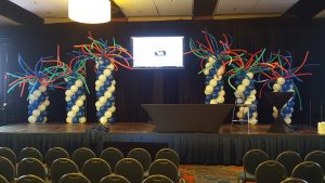 Simply mobile stage crazy balloon columns backdrop for conference