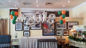 UM Grad party decor in a restaurant